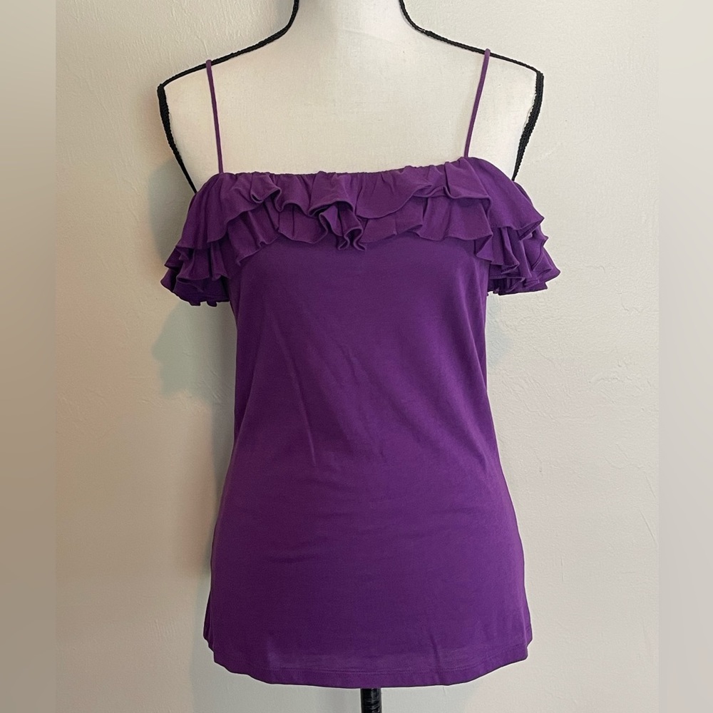 Purple Tank Top with Ruffles & Spaghetti Straps